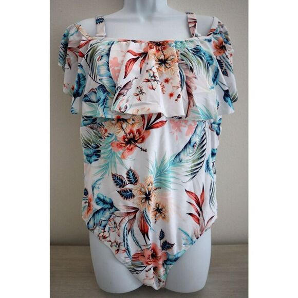 Raisins Curve H840581 Women's Plus Sz 16W White Tortuga One-Piece Swimsuit - Picture 1 of 13